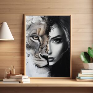 A beautiful woman with a lion